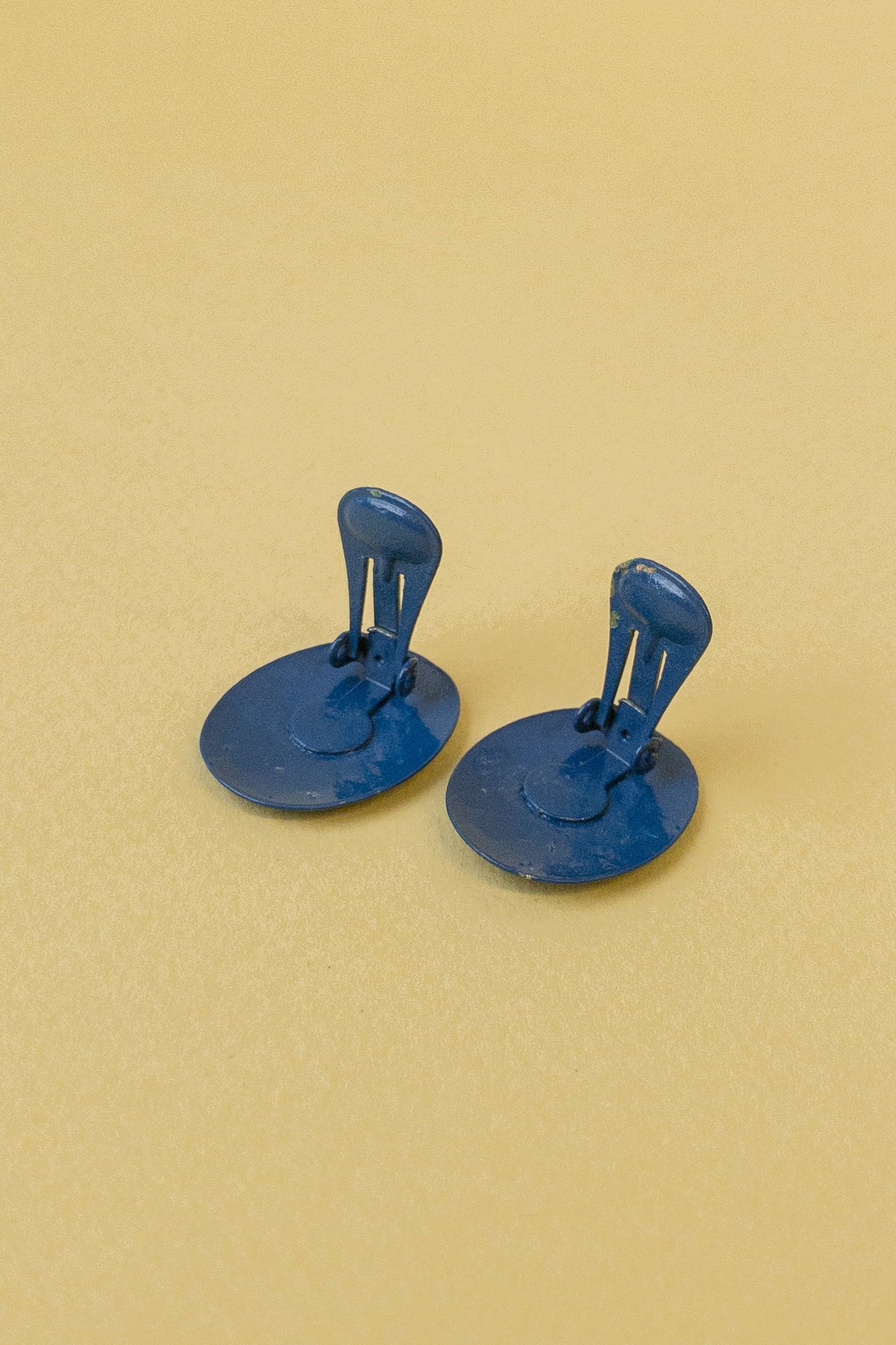 Oval Hammered Blue Enamel Clip On Earrings