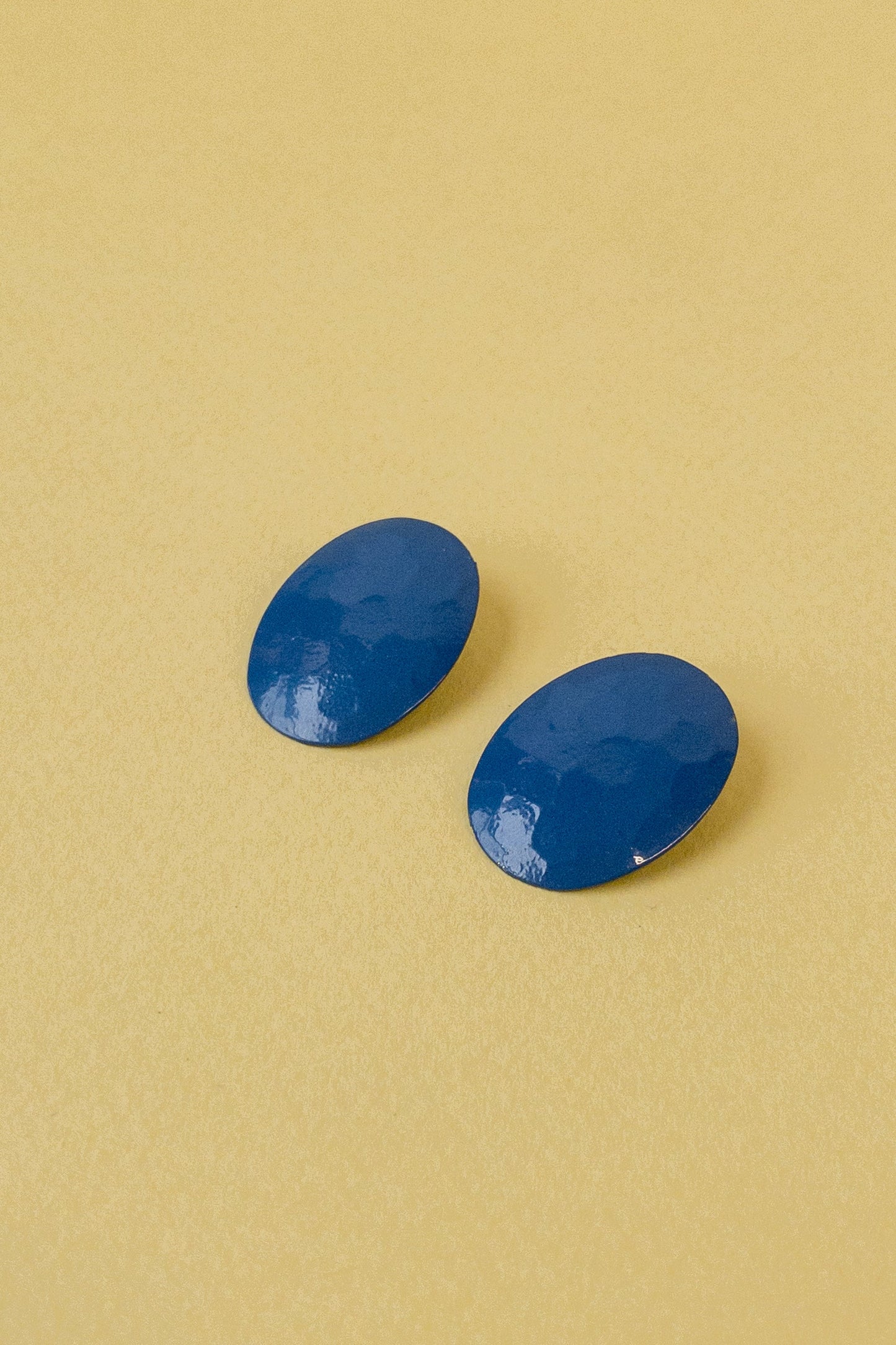 Oval Hammered Blue Enamel Clip On