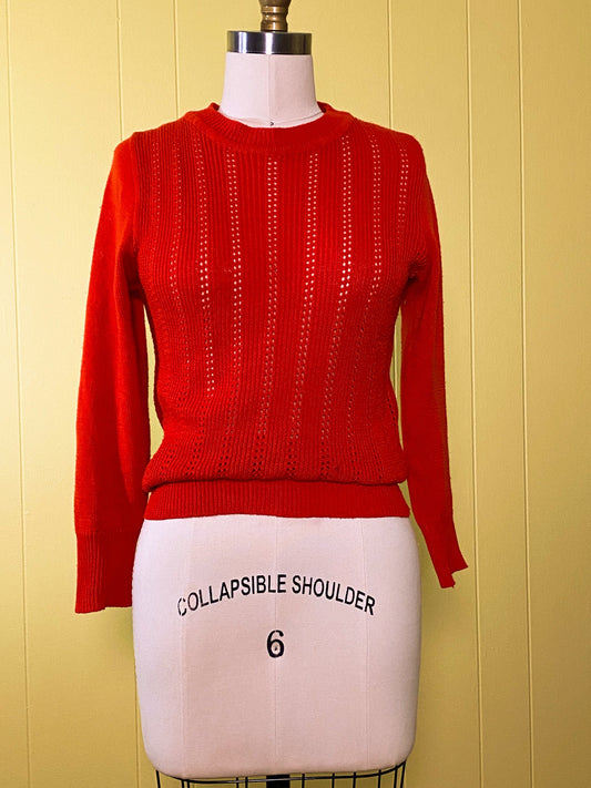 70s does 50s Eyelet Cherry Red Sweater