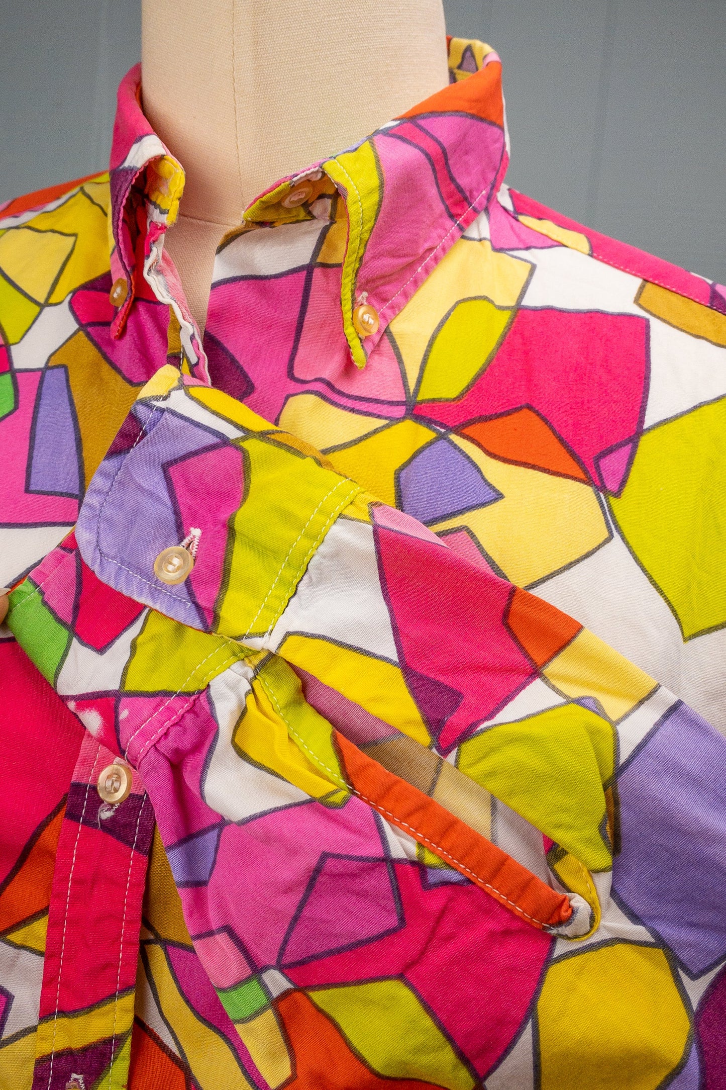 60's Geometric Rainbow Blouse | S/M