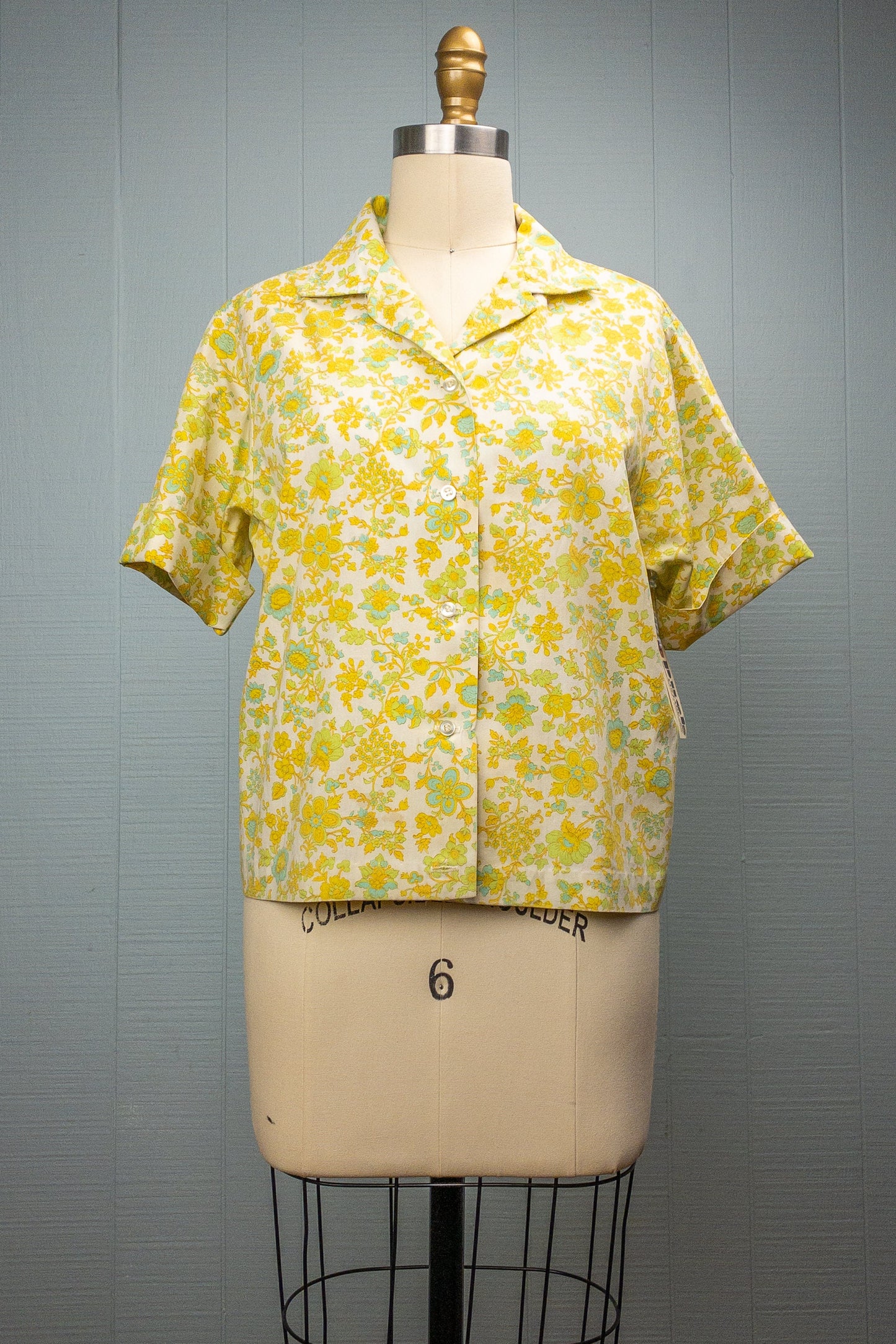 60's Lemon Lime Floral Button Shirt | M/L