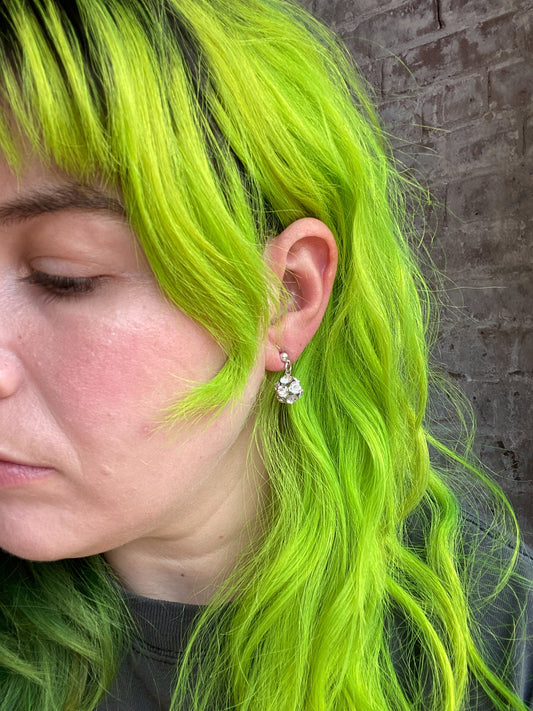 Rhinestone & Silver Dangle Ball Earrings