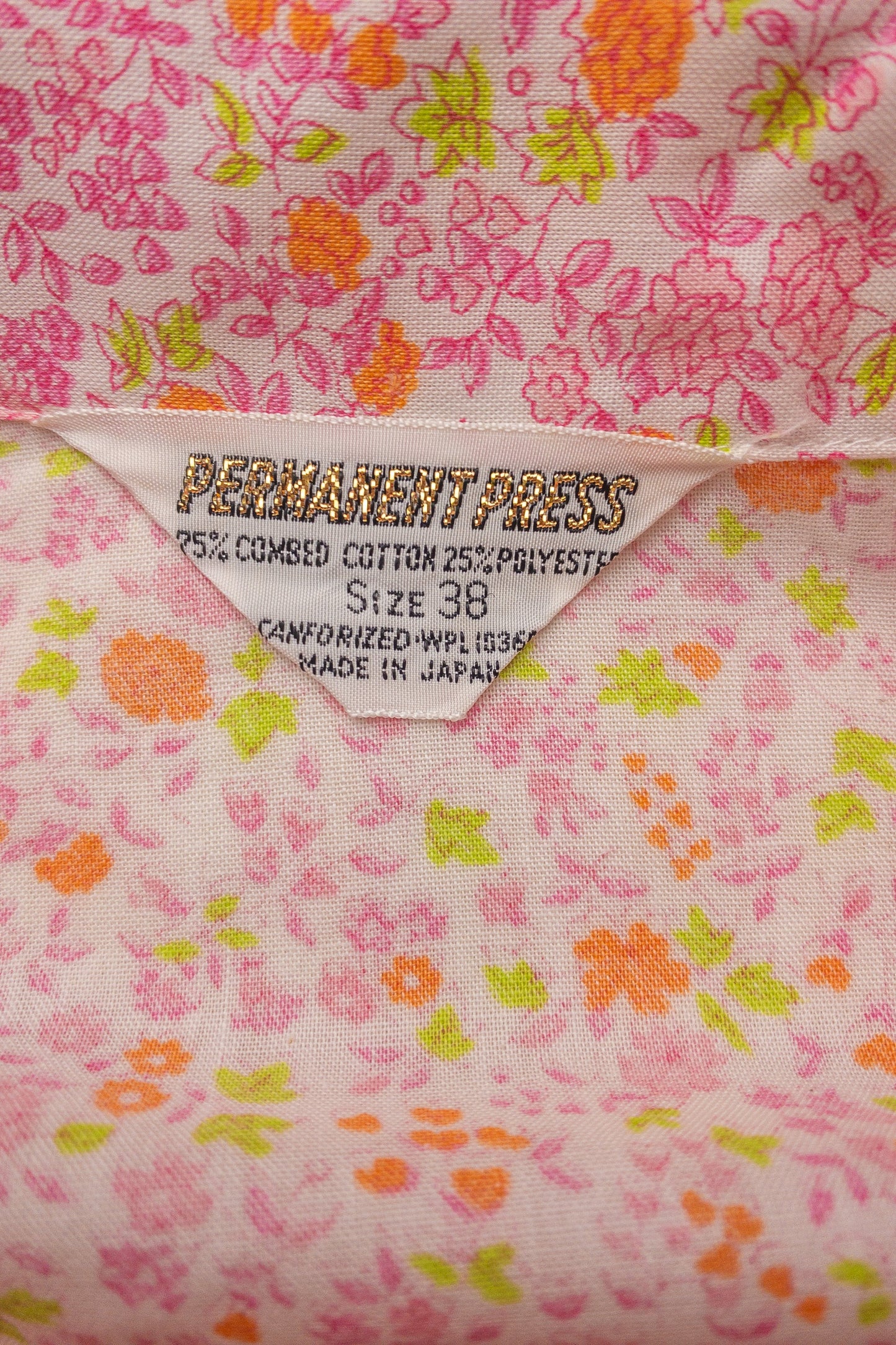 60's Pink/Orange/Green Ditsy Floral Loop Collar Shirt | M
