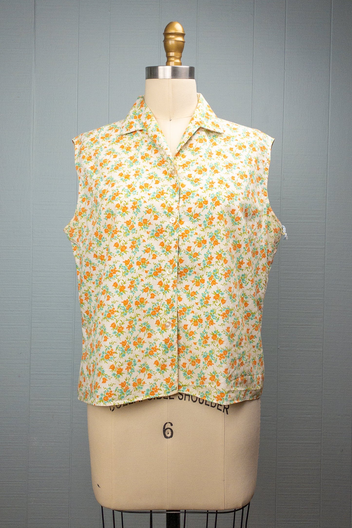 60's Orange & Teal Tulip Sleeveless Shirt | M/L