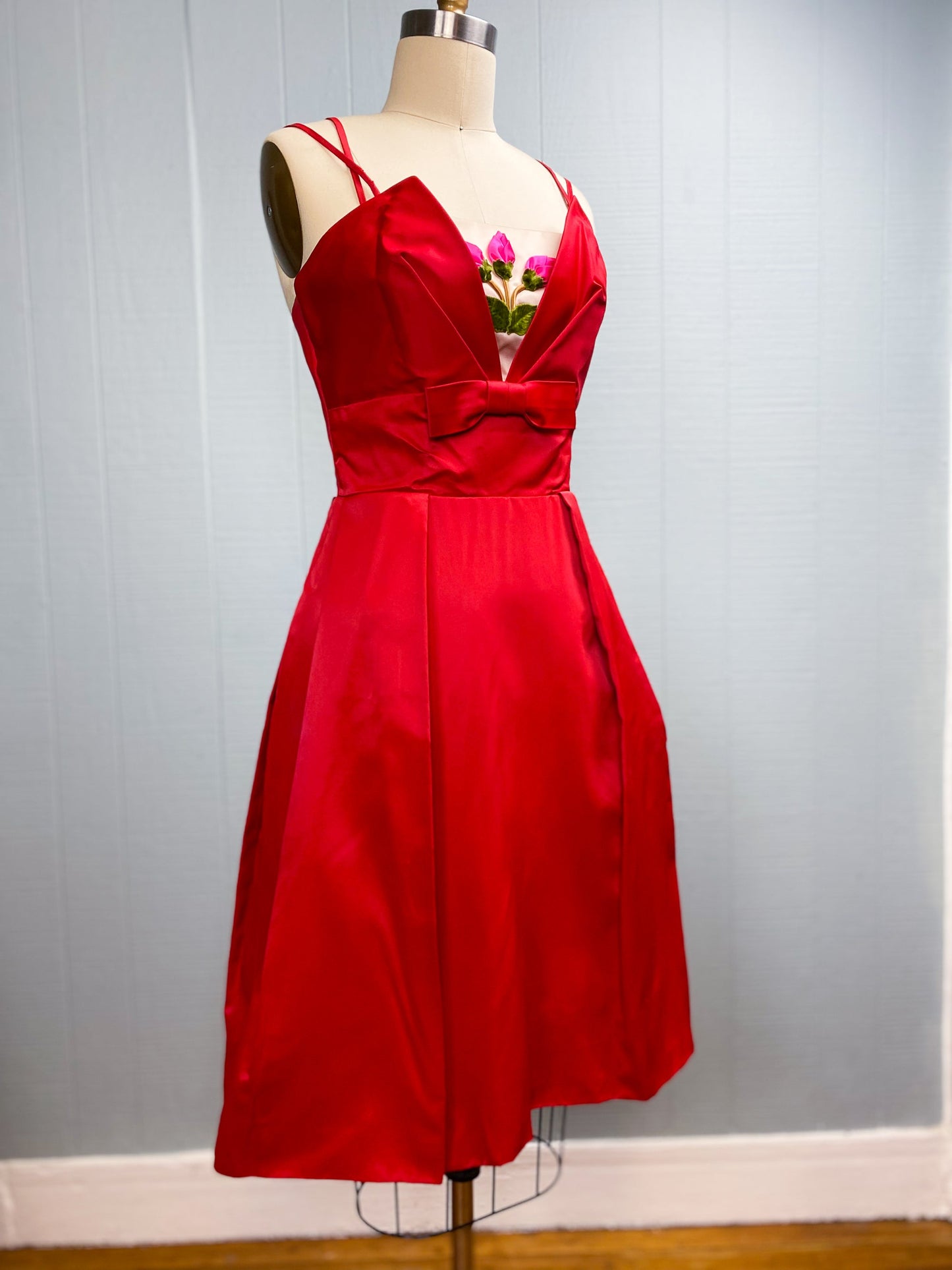 50s 60s Red Tulip Dress | XXS/XS