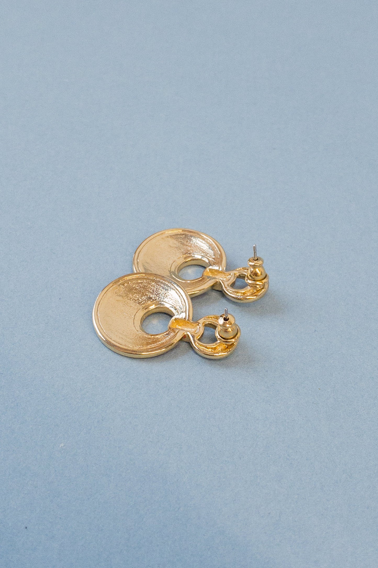 Enamel & Gold Brick Red Disc Earrings
