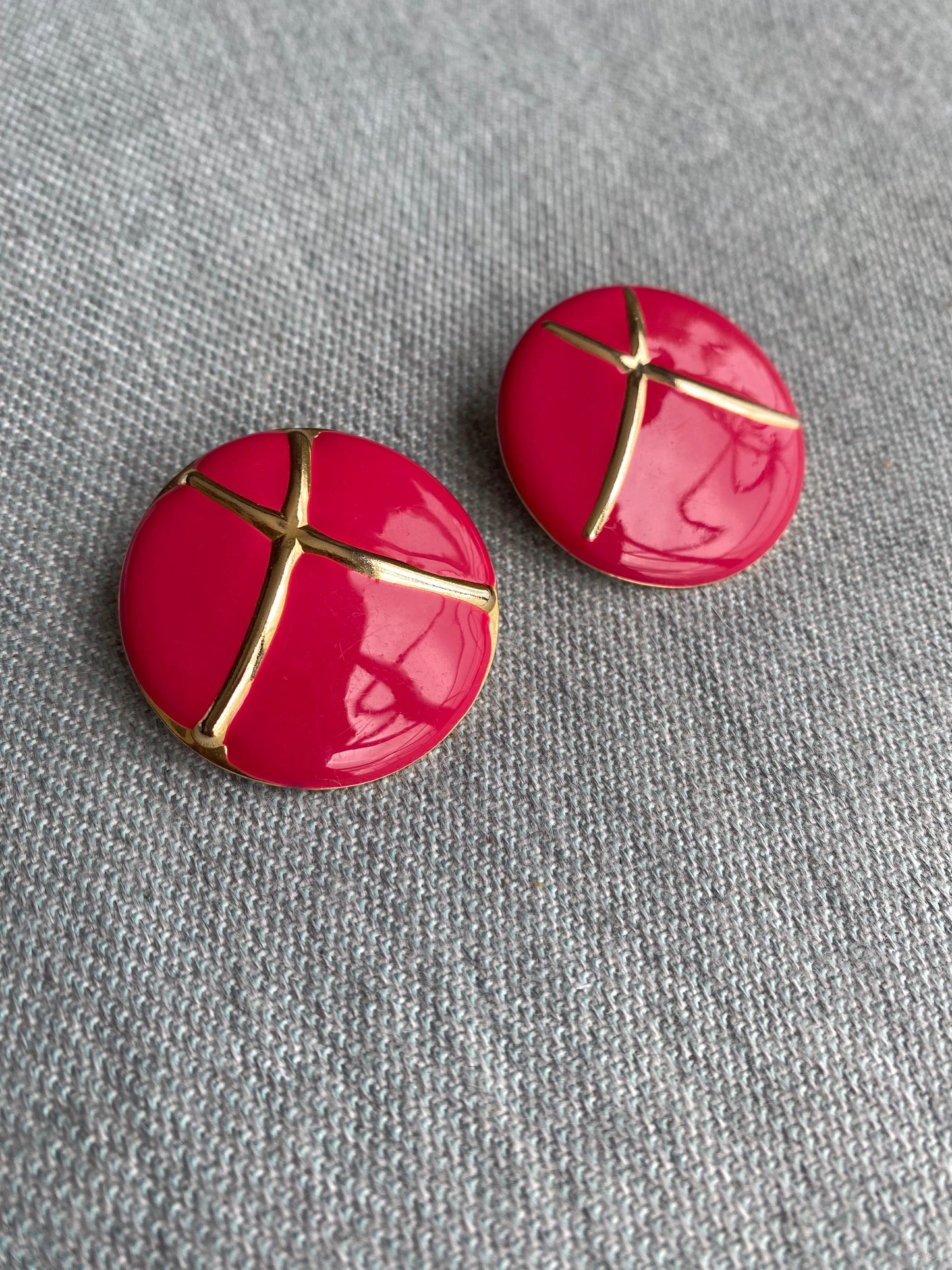 80's Statement Red Circle X Pierced Earrings