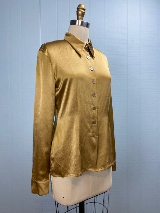 Gold Liquid Metallic Silk Hourglass Blouse Spearpoint Collar Renato Nucci