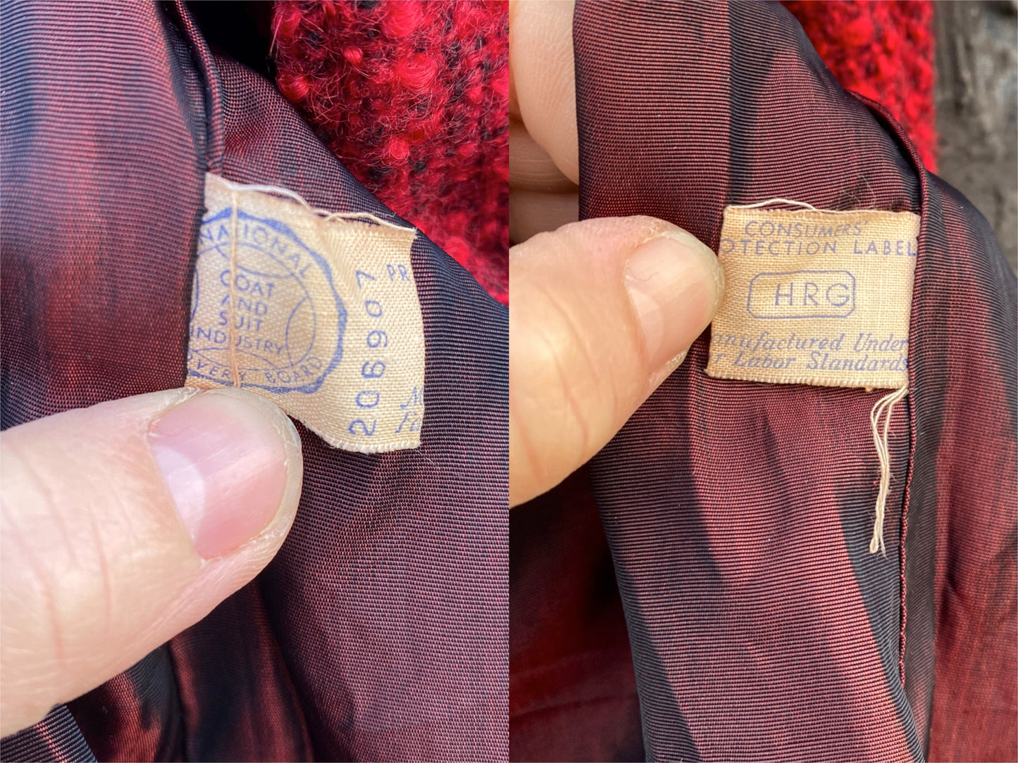 50's Cropped Wine Red Textured Wool Coat