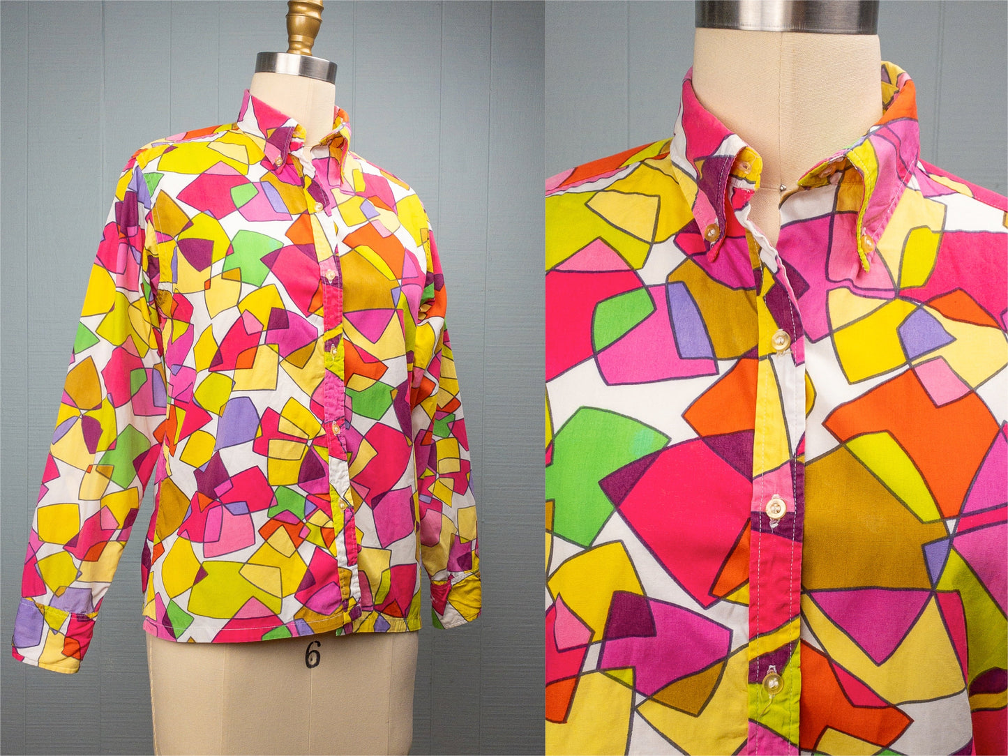 60's Geometric Rainbow Blouse | S/M