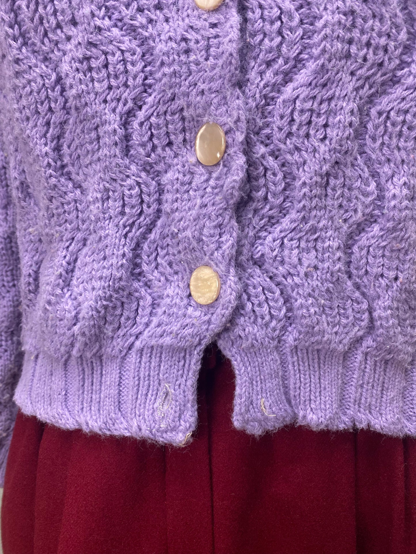 50's 60's Lavender Wavy Knit Collared Cardigan