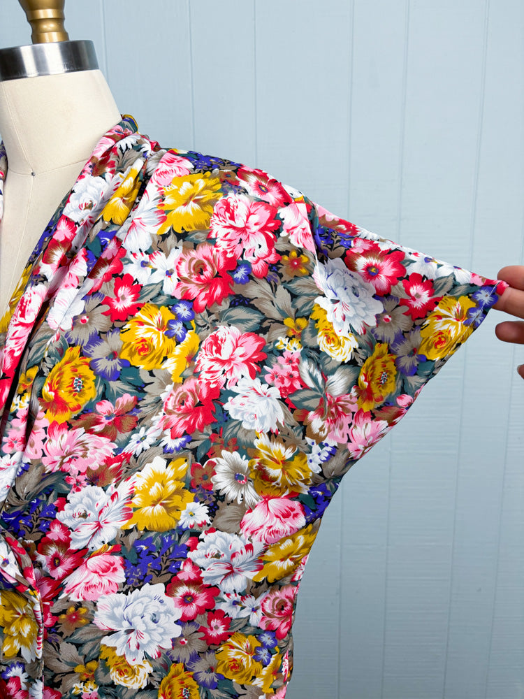 80's 90's Bouquet of Flowers Cowl Neck Blouse