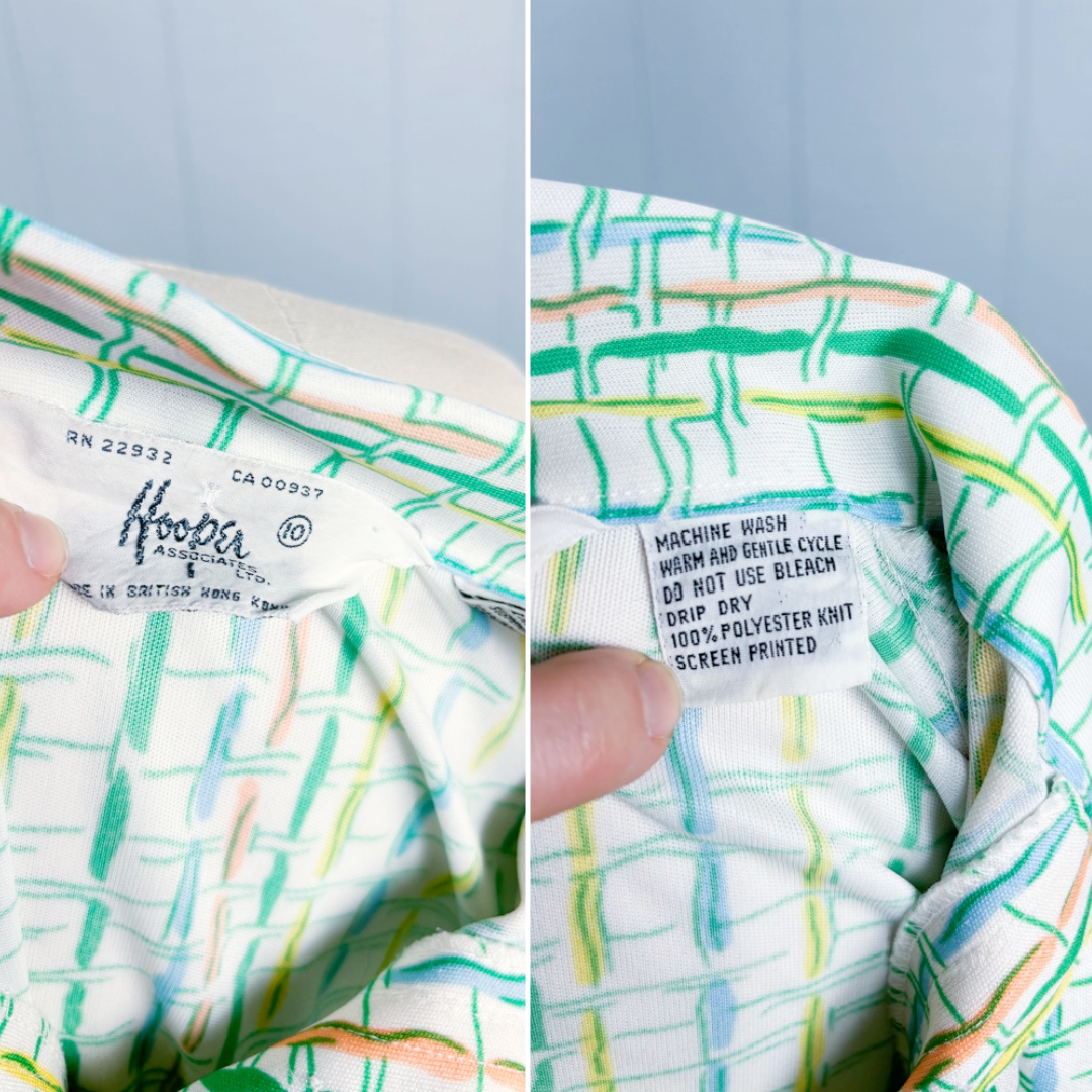 70's Pastel Squiggle Windowpane Plaid Polo Shirt