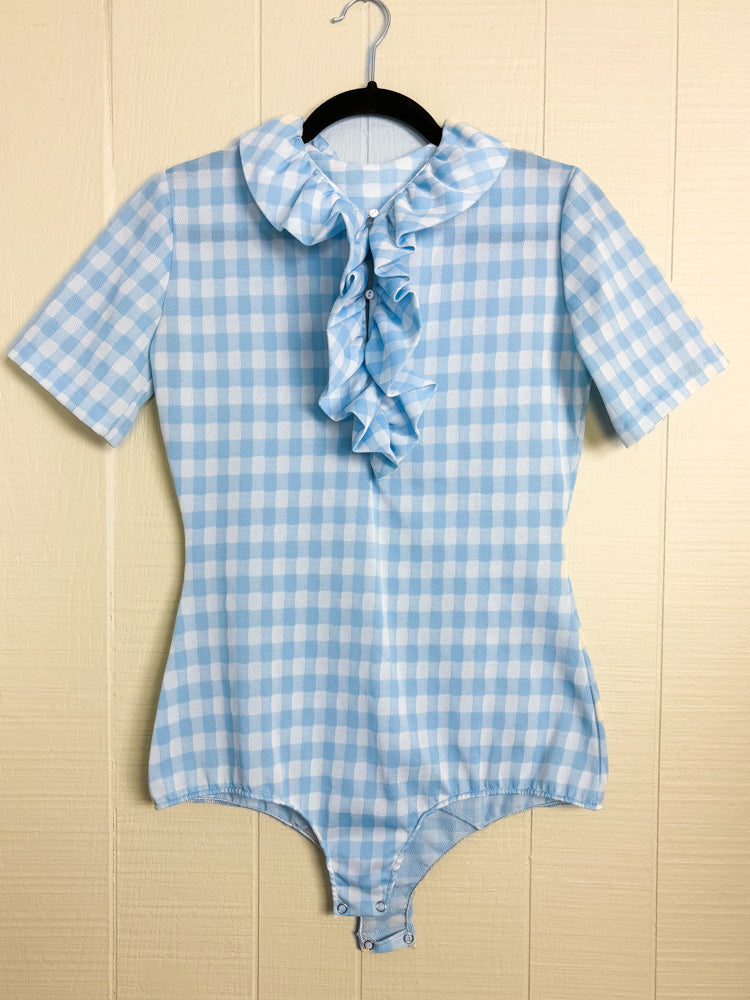 70's Baby Blue Gingham Check Ruffle Dorothy Bodysuit