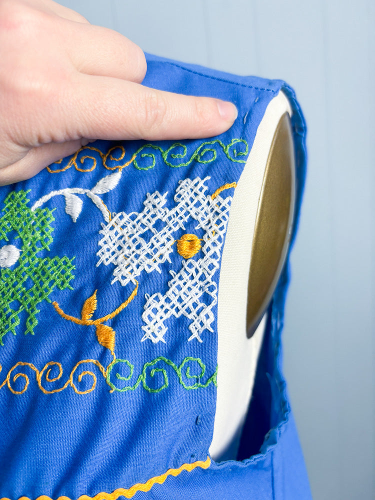 60's 70's Royal Blue Embroidery Ricrac Sleeveless Smock Top