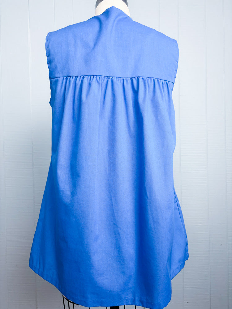 60's 70's Royal Blue Embroidery Ricrac Sleeveless Smock Top