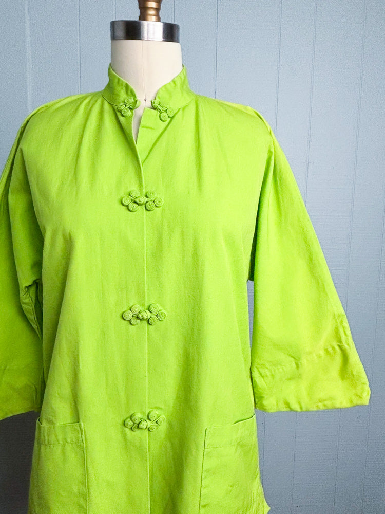 60's Neon Lime Green Cheongsam Mao Collar Jacket