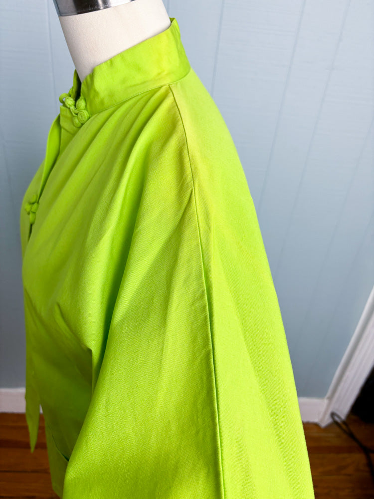 60's Neon Lime Green Cheongsam Mao Collar Jacket