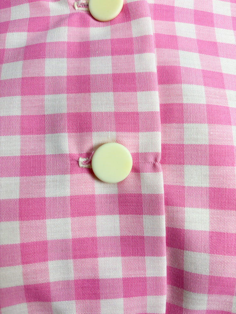 60's Barbie Pink Gingham Check Daisy Smock Blouse
