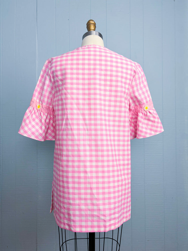 60's Barbie Pink Gingham Check Daisy Smock Blouse