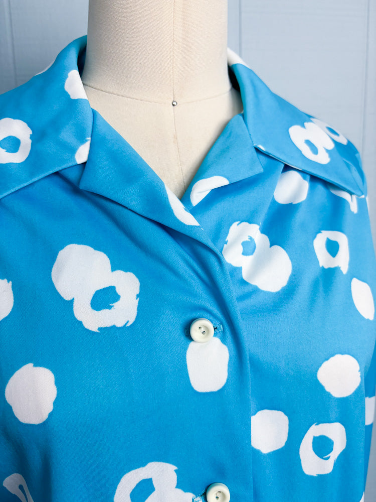 70's Bright Blue White Splotch Shirt & Pant Set