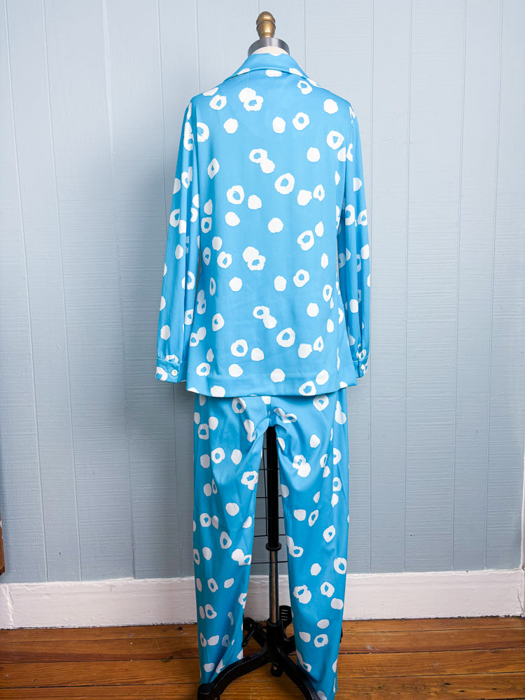 70's Bright Blue White Splotch Shirt & Pant Set