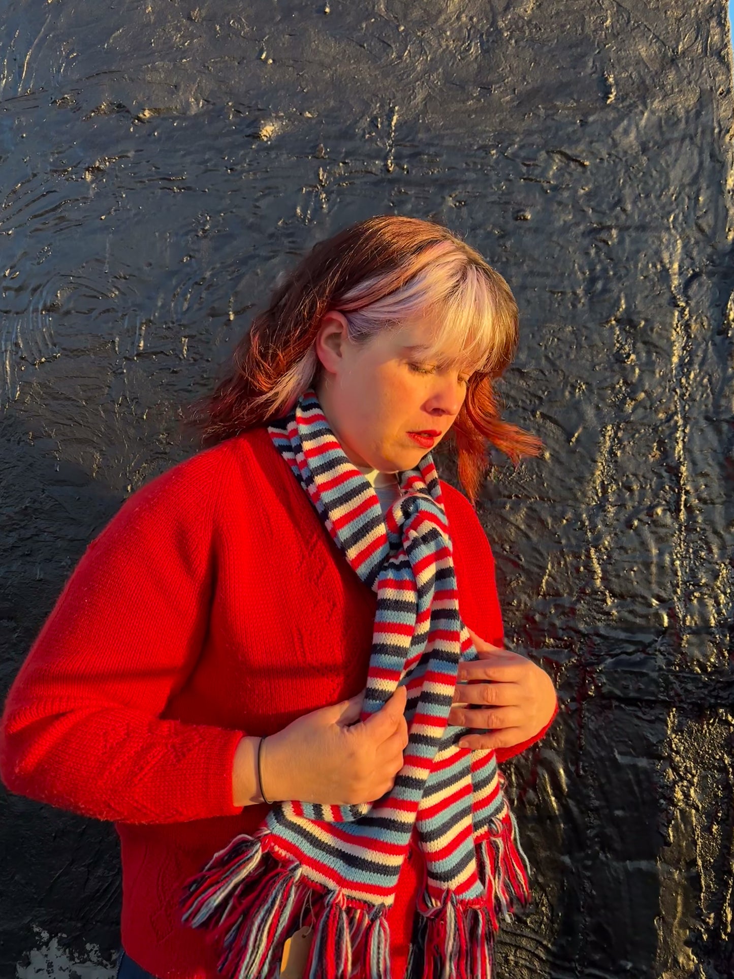70's Red White & Blue Stripe Knit Winter Scarf