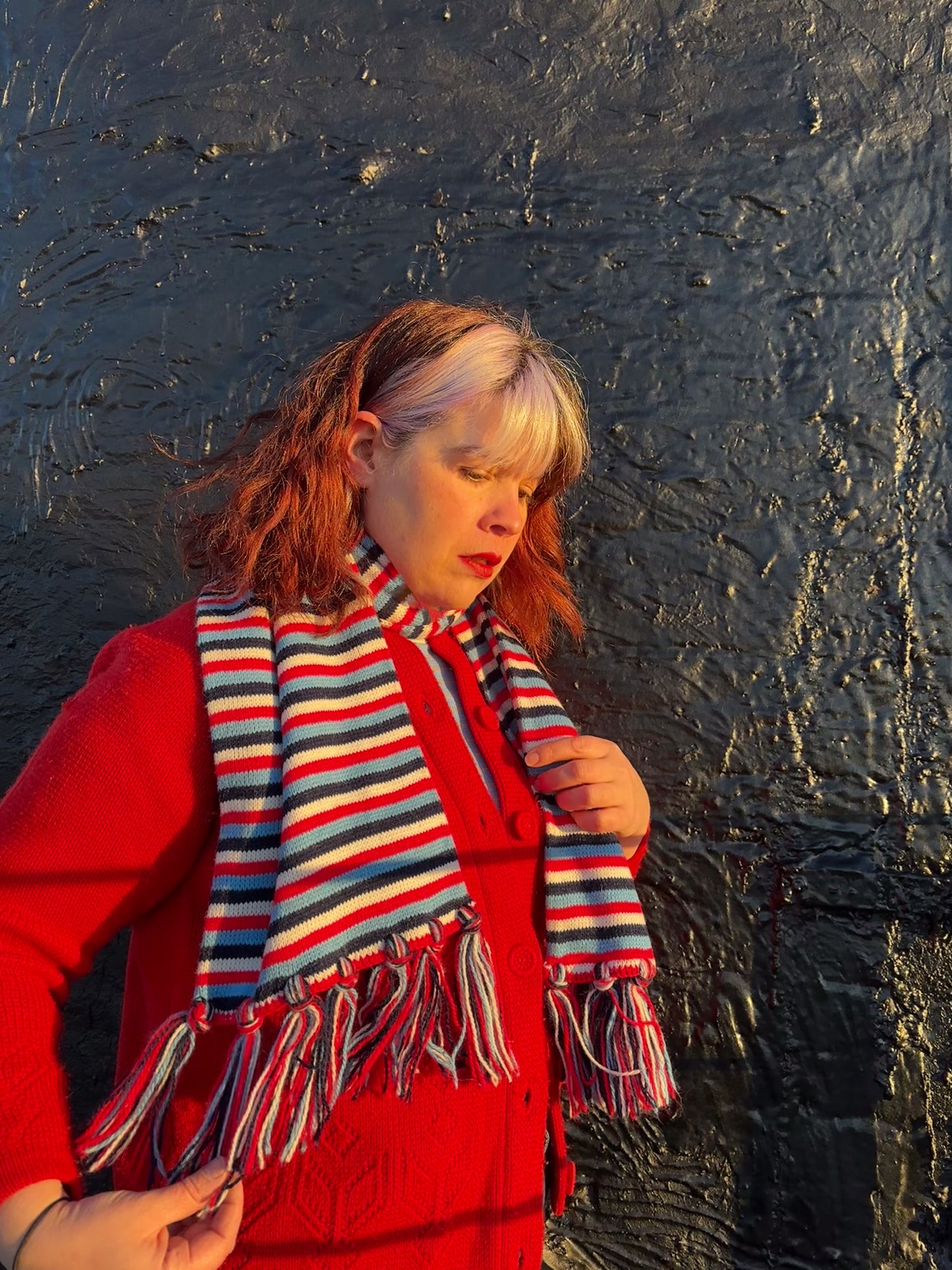 70's Red White & Blue Stripe Knit Winter Scarf