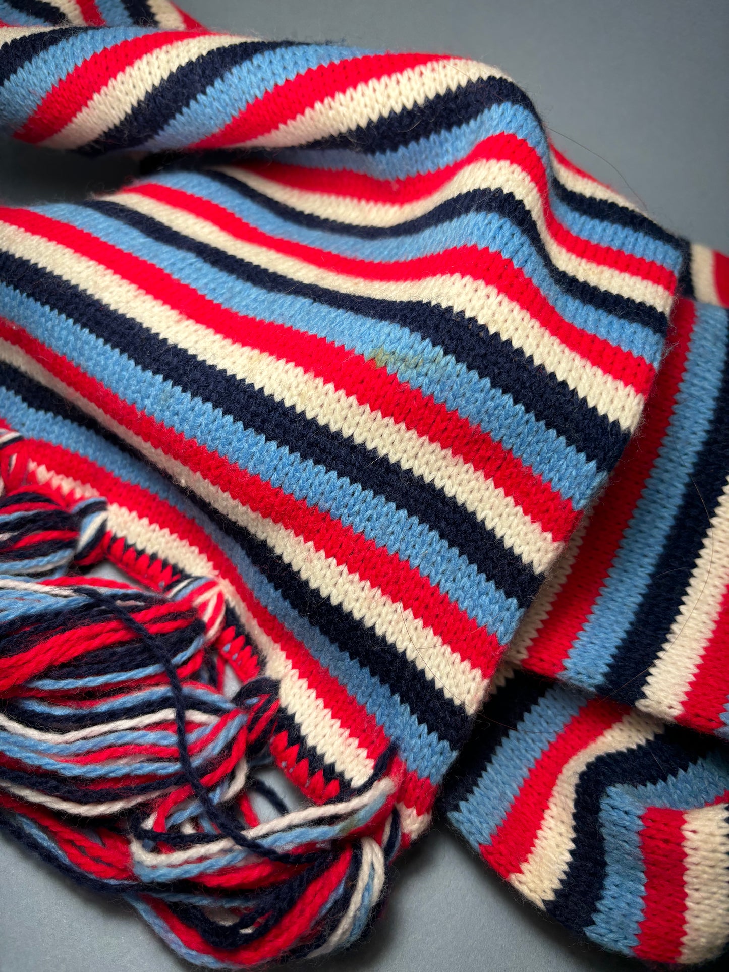 70's Red White & Blue Stripe Knit Winter Scarf