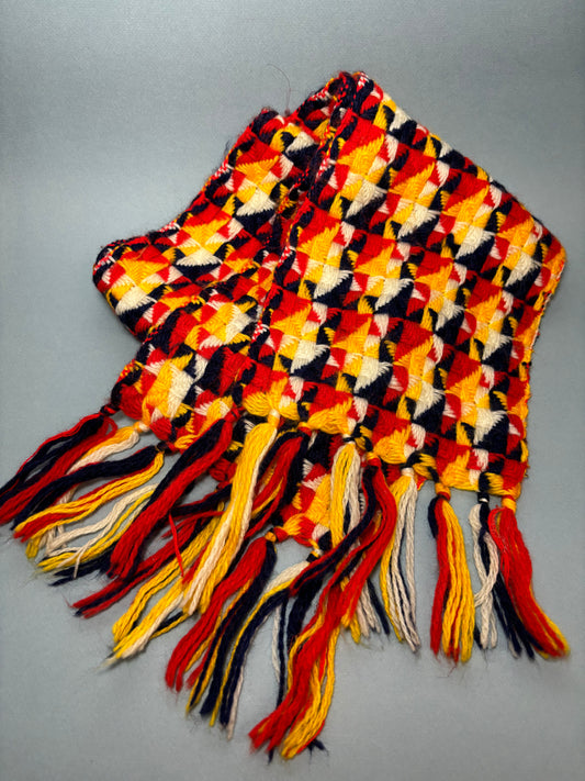 60's 70's Red Navy & Yellow Pinwheel Knit Winter Scarf