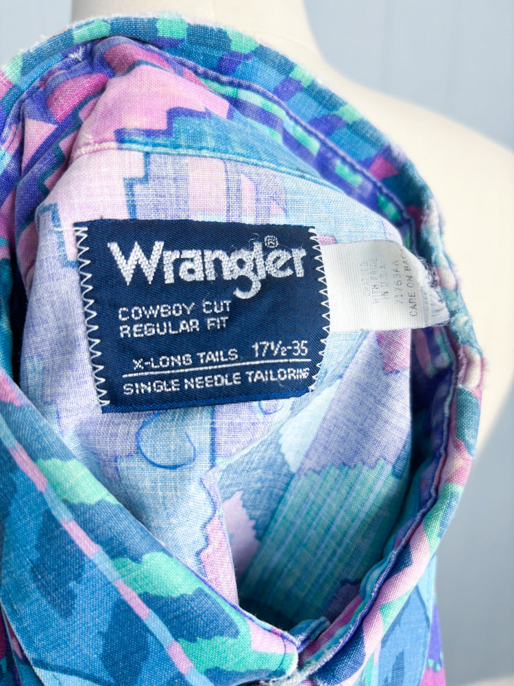 90's Wrangler Pastel Teal Western Print Button Down Shirt