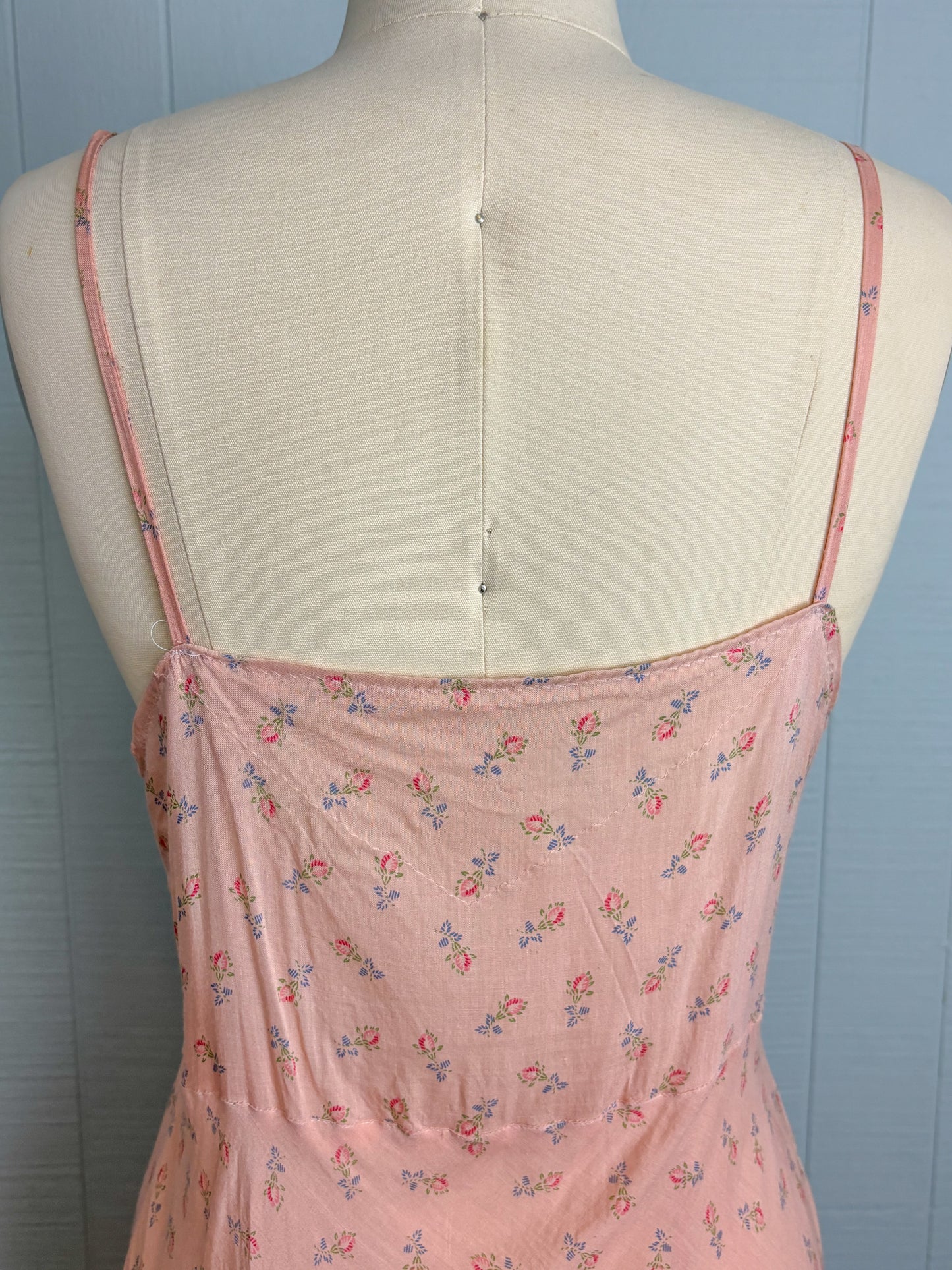 Vintage Dusty Pink Overdyed Bias Floral Slip Dress Nightie