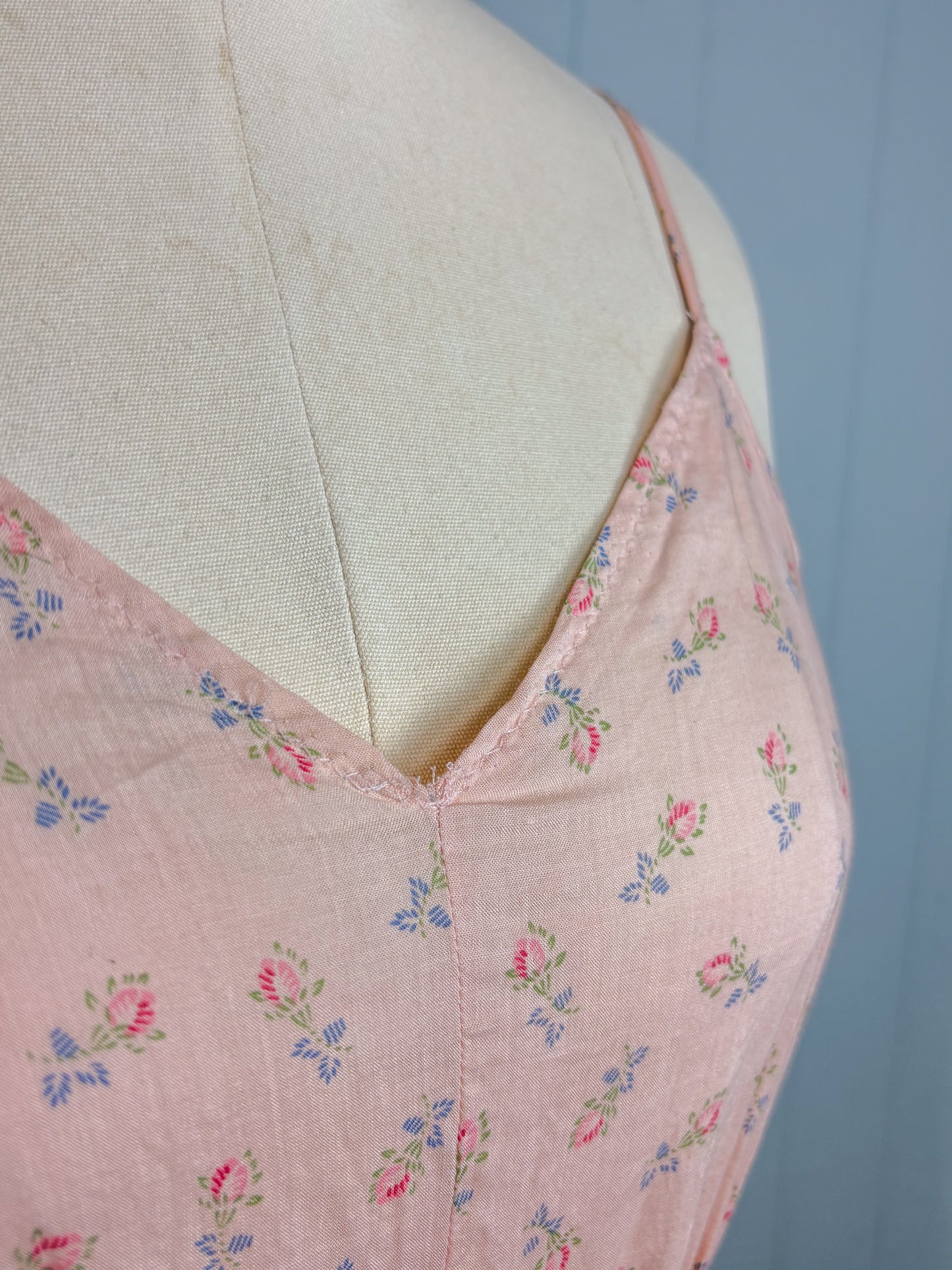Vintage Dusty Pink Overdyed Bias Floral Slip Dress Nightie