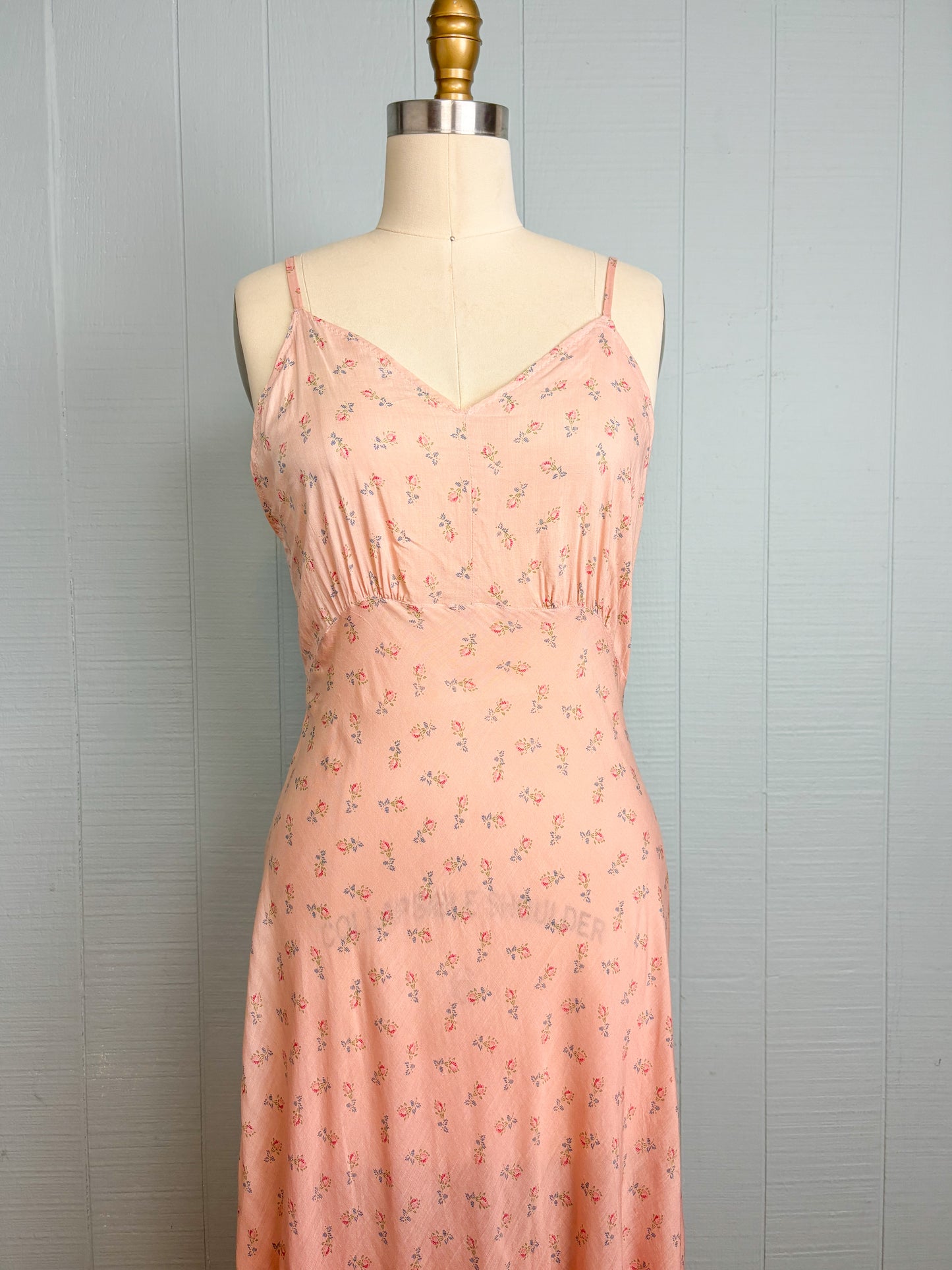 Vintage Dusty Pink Overdyed Bias Floral Slip Dress Nightie
