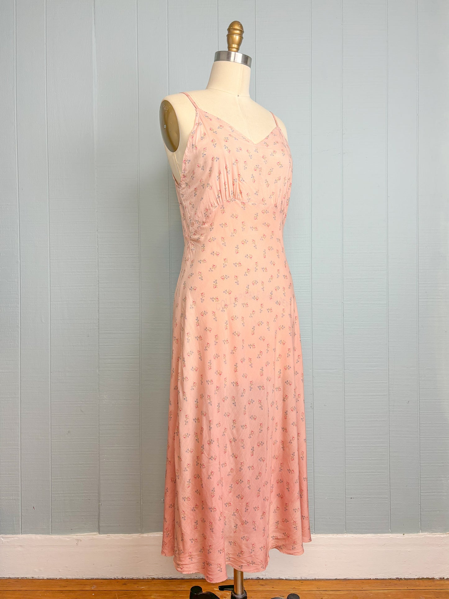 Vintage Dusty Pink Overdyed Bias Floral Slip Dress Nightie