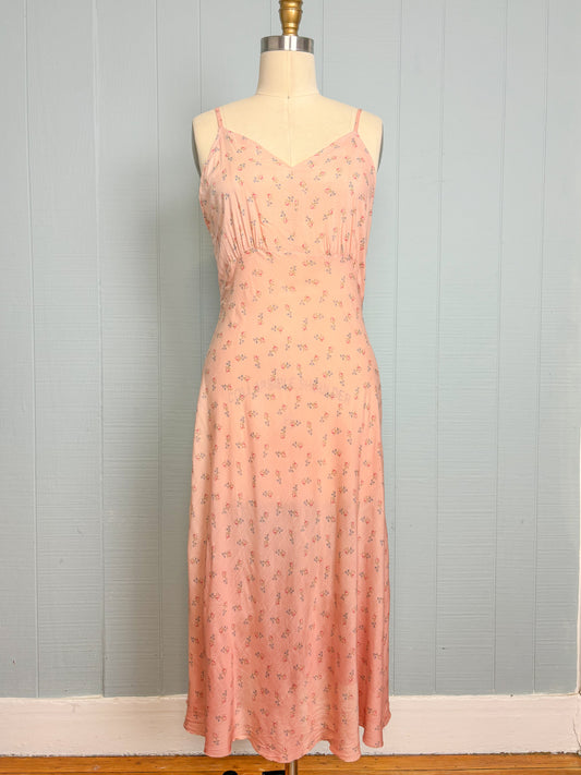 Vintage Dusty Pink Overdyed Bias Floral Slip Dress Nightie
