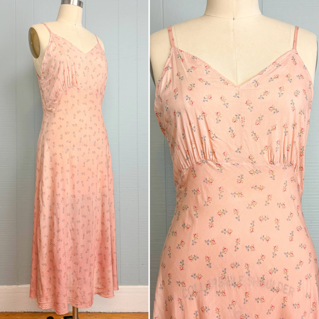 Vintage Dusty Pink Overdyed Bias Floral Slip Dress Nightie