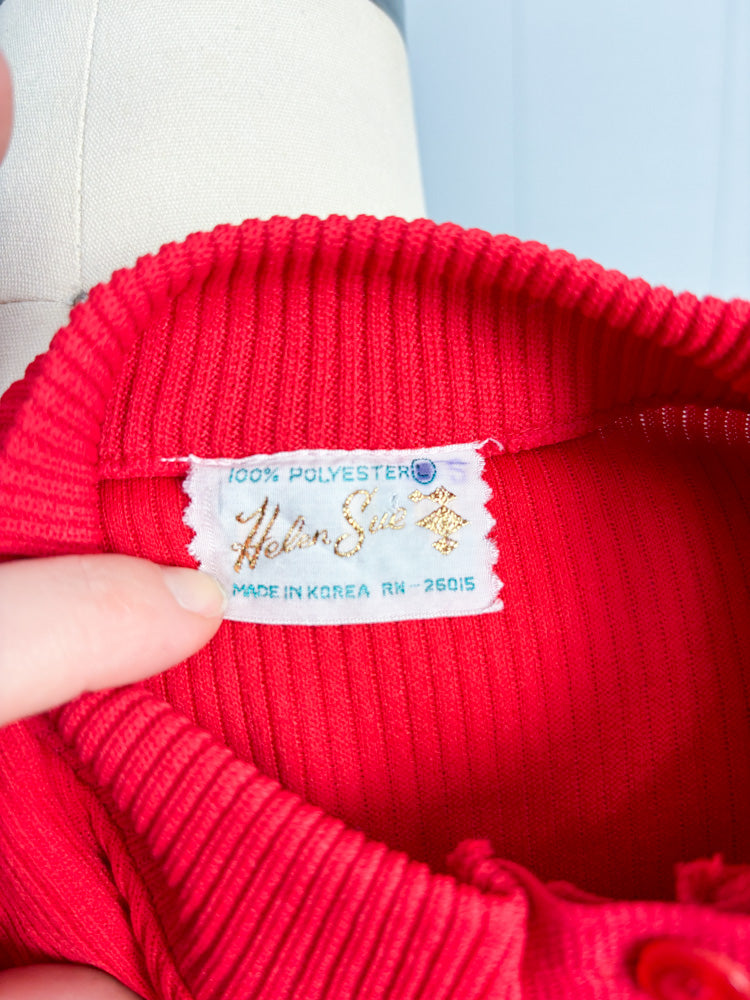 60's 70's Cherry Red Mockneck Short Sleeve Polo Shirt