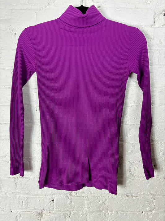 60's 70's Fuchsia Purple Ribbed Turtleneck | XS/S