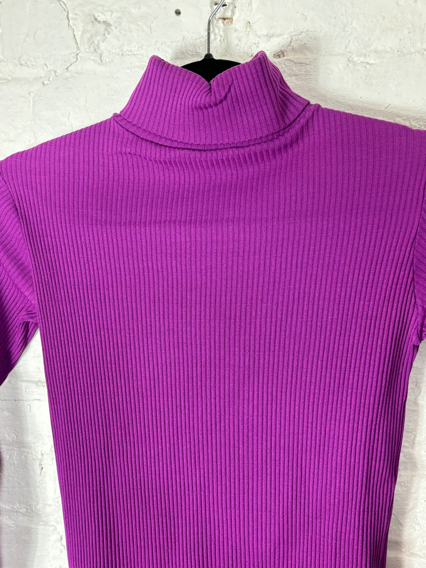 60's 70's Fuchsia Purple Ribbed Turtleneck | XS/S