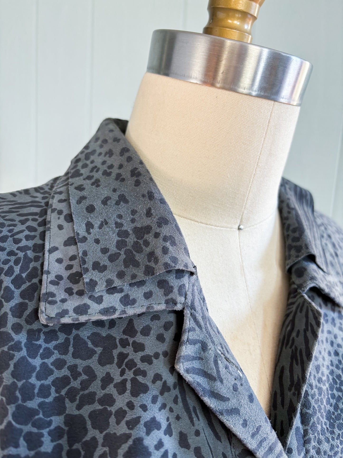80's Grey Animal Print Leopard Drop Shoulder Shirt Jacket