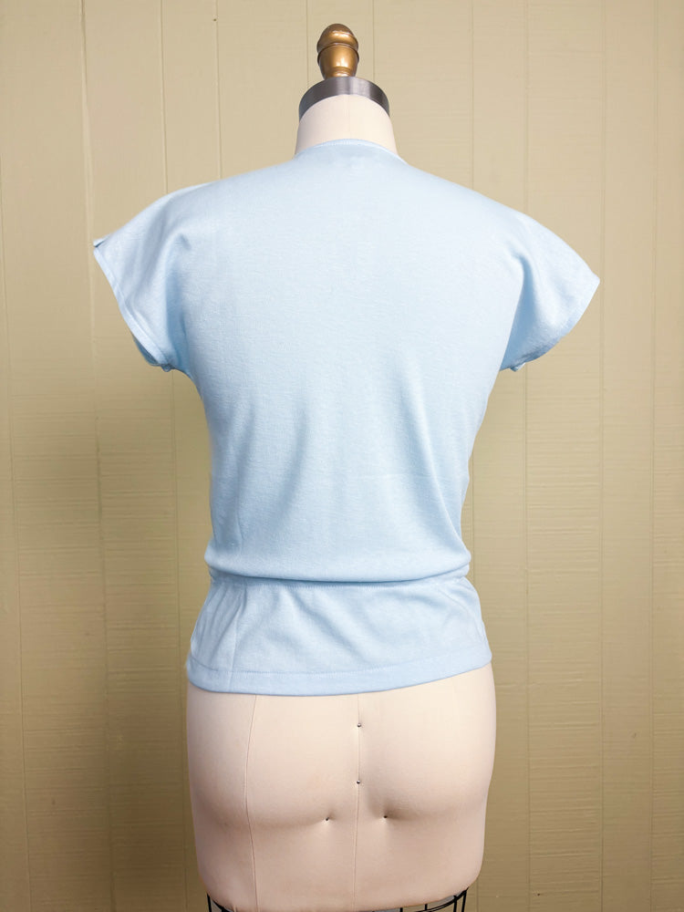 70's Baby Blue Bows & Flowers Cinched Single Stitch T Shirt