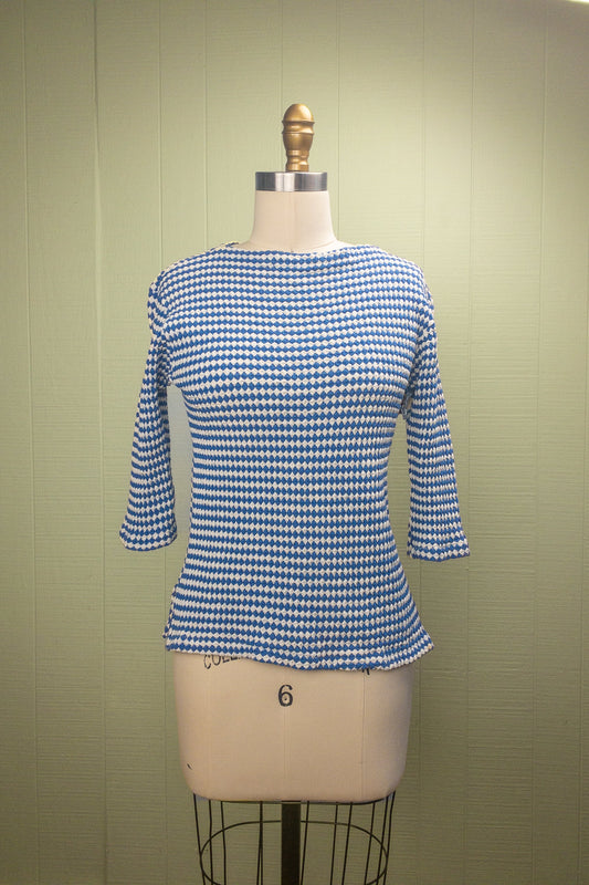 60's Blue & White Diamond Beach Top
