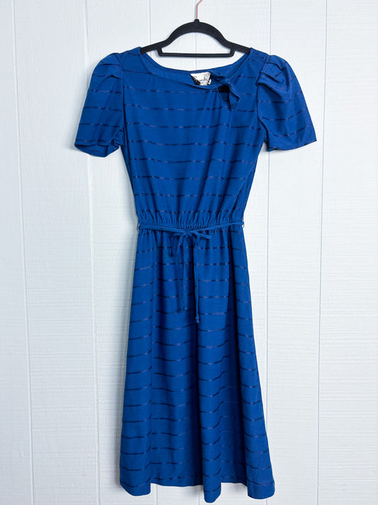 80's Navy Stripe Puff Sleeve A-Line Dress