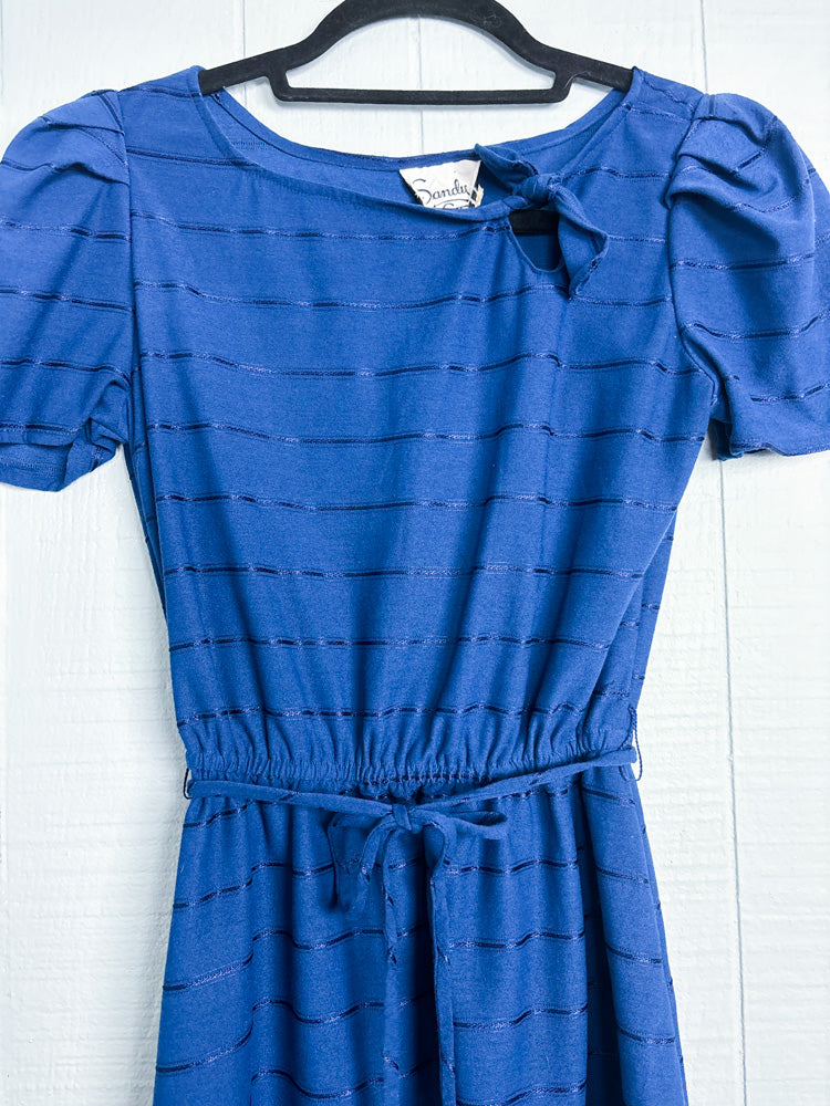 80's Navy Stripe Puff Sleeve A-Line Dress