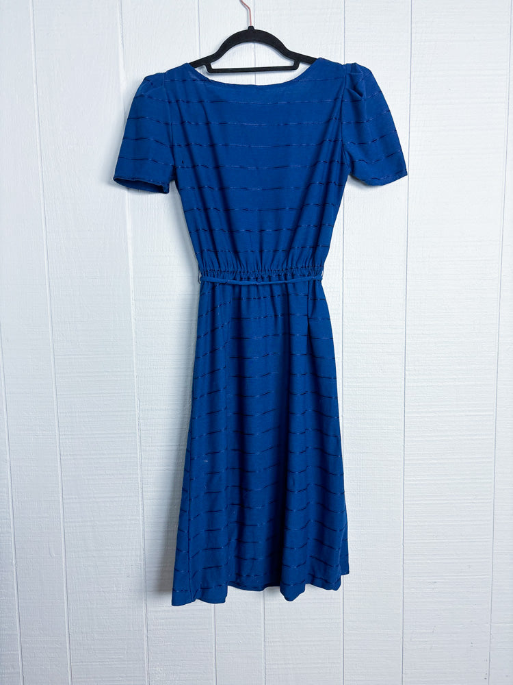 80's Navy Stripe Puff Sleeve A-Line Dress