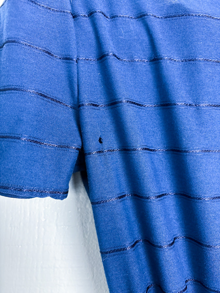 80's Navy Stripe Puff Sleeve A-Line Dress