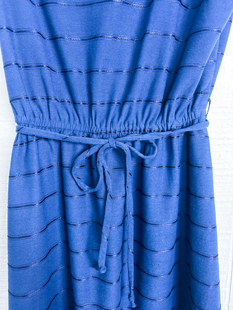80's Navy Stripe Puff Sleeve A-Line Dress