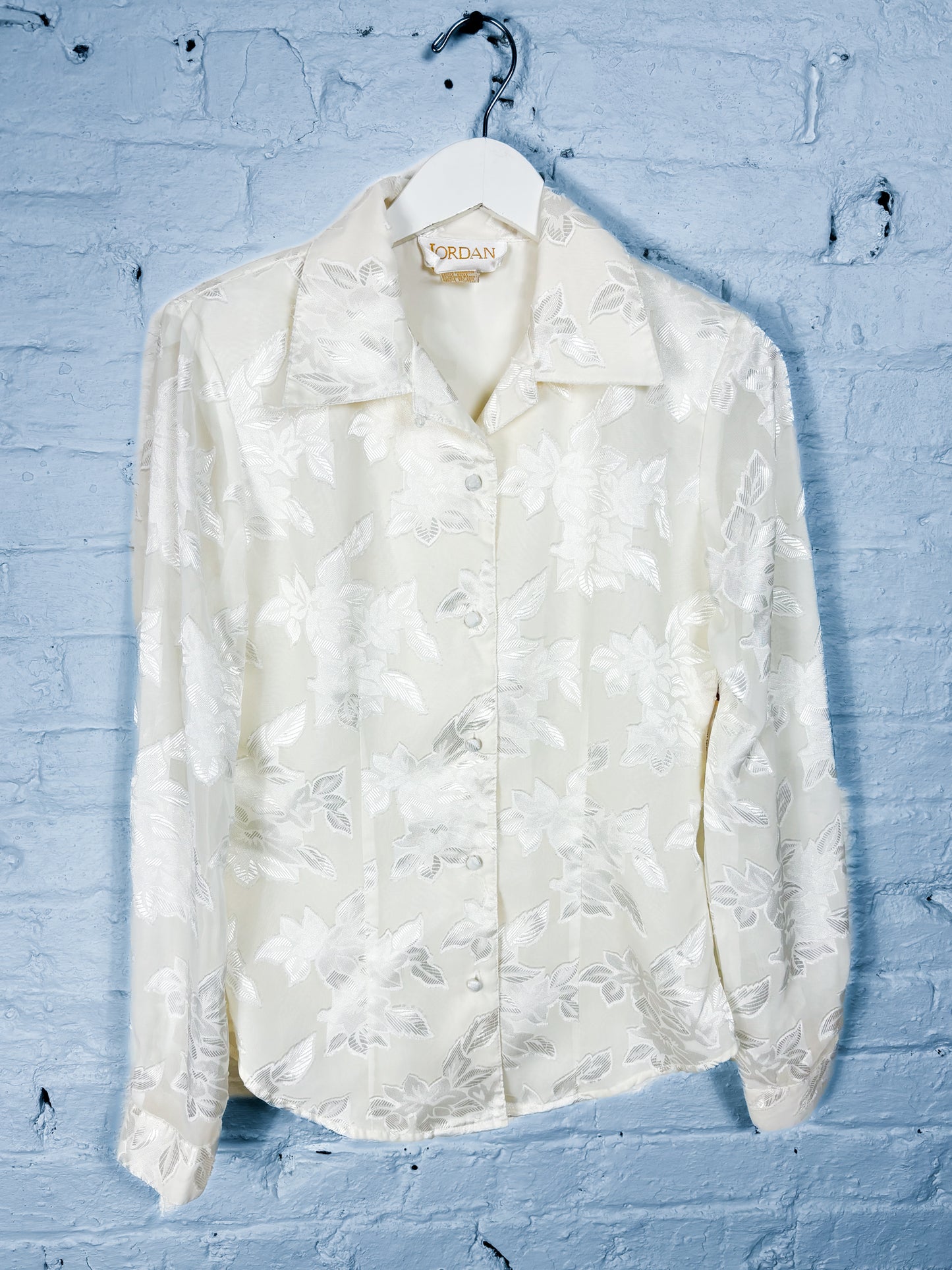 80's 90's Cream Silky & Sheer Floral Blouse | S