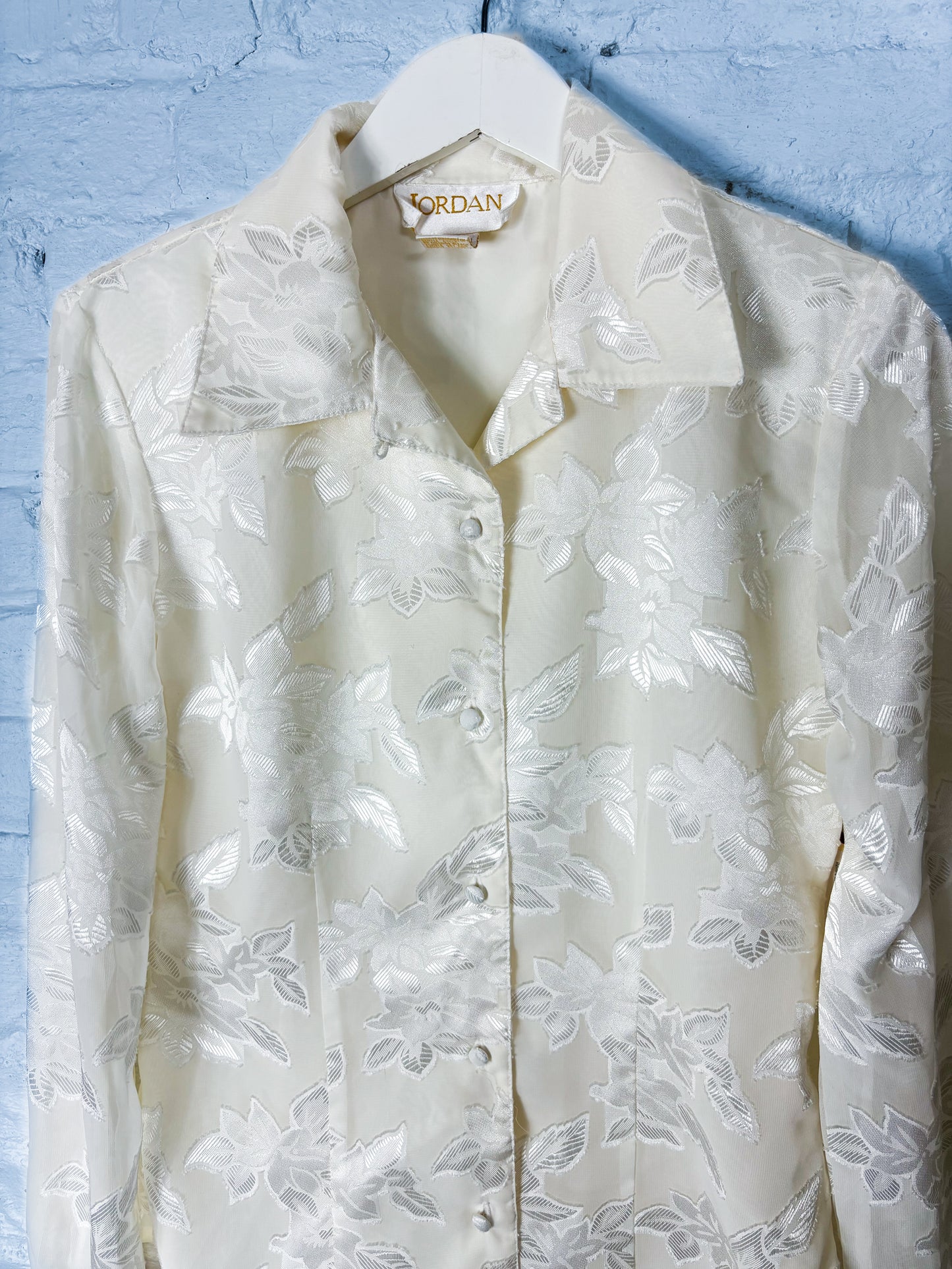 80's 90's Cream Silky & Sheer Floral Blouse | S